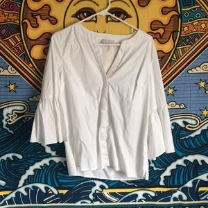 NWOT White 3 1/4 Bell Sleeve Button Down
